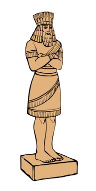 Orta Doğu 'nun büyük Sümer dönemi altın sarısı Irak kraliyet prensi Xerx giysi giysi Yahudi peygamber beyaz vücut bacağı simgesi. Çizgili siyah kalem el İran 'ın çizdiği resim, eski sanat eserlerinin Yahudi tarzı. 