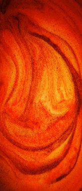 Makro parlak ışık, ıslak, kalın, sağlıklı, kaynamış hava dairesi, spiral lekeli içki, yemek konsepti. Eskimiş sanat tasarımı koyu renk sulu yumuşak spa jel sume metin alanı üst görünümü