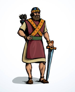 Vector drawing. Warrior with sword clipart