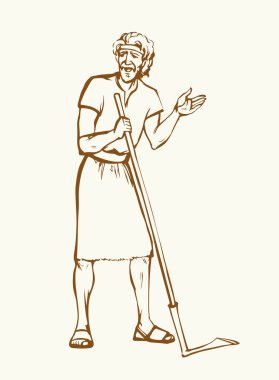 Vektör çizimi. Yaşlı tırpanlı bir adam.