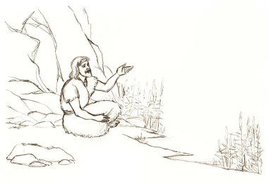 Zavallı yoksul kabile aç, mutlu, mutlu, yaşlı keşişi kaybetti. Yaşlı yahudi John dinlenme yerinde Tanrı 'ya üzücü bir öykü çizimi sor. Asya doğu kabilesi geçmişi kirli bornoz giysisi deresi nehir havası inancı