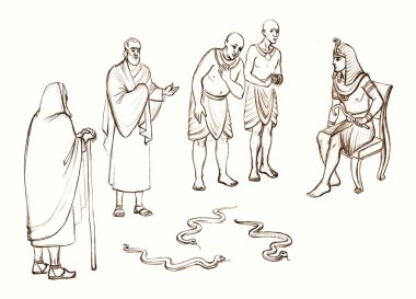 Luxury cloth guy cane rod stick ask lord order let go torah scene. Black line hand drawn retro age nobl holy male jew elder senior priest stand turn sign faith story east arab cartoon art sketch style