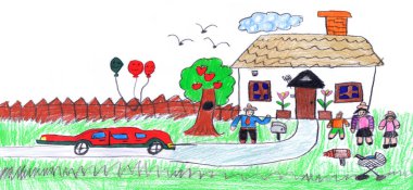 Neşelen, sevimli, küçük insan gülüşü anne ayakta oyuncak oyunu beyaz gökyüzü oynuyor. Renkli kalem boyası eğlence sanatçısı stili anne çimlerin keyfini çıkar park parkı çitlerin çatısı güneş ışığı şehrin eski okul rüyası