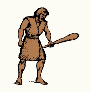 Geçmişteki eski çağlardan kalma neolith çağı yerli kabilesi balta savaşı kültürünü vurdu güçlü vahşi el yapımı İncil el yapımı eskiz sanatı. Baton vuruşu yarasa grevi kabile göçebe kürk savaş sembolü simgesi