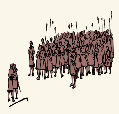 Vektör çizimi. İki kabilenin buluşması