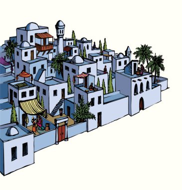 Vektör çizimi. Eski Arap şehri