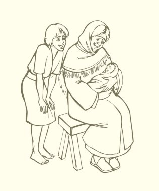 Vektör çizimi. Anne ve bebek.