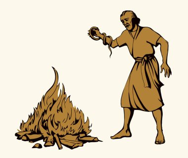 Vektör çizimi. Yılan bir adamın elini ısırdı.