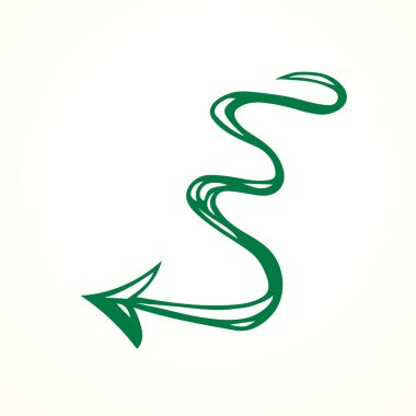 Close up cute down side grunge artist ui white paper backdrop text space. Freehand outline black ink paint way logotype emblem insignia design sketchy clip art modern contour scribble style brush label