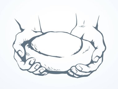 Tatlı, hafif, beyaz arpa rulo hamur, çocuk şefe yalvardı. Kalem çizilmiş eski erkek tanrı İsa kol inancı çavdar diyeti ikonu tabela logo kavramı eski İncil sanatı