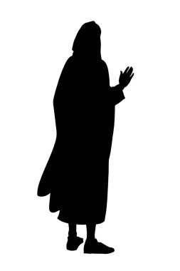 Yaşlı beyaz insan inancı keşişin koluna işaret işareti asması Tanrı 'ya şükret Suudi erkek peçe tarzı vaaz veriyor. Kara El Asya 'yı çizer Musa cübbeli pelerinli elbisenin dikiz aynasından göründüğüne inanır