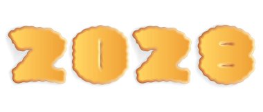 Komik sarı gurme çıtır çıtır kraker, turta, yemek sözcüğü sayma metni. Elle çizilmiş eğlenceli şekerleme şekilli takvim mutlu xmas amblem kartı. Modern mutlu sanat beyaz uzay tasarımı 