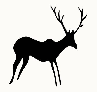 Yakından bakınca, kırmızı Afrika kabilesi beyaz arka planda keçi figürü çiziyor. Çizgi koyu siyah mürekkep boyalı el grunge düz bizon boğa şekilli logo tasarımı. Geçmişe dönük duvar resmi yazdırma biçimi