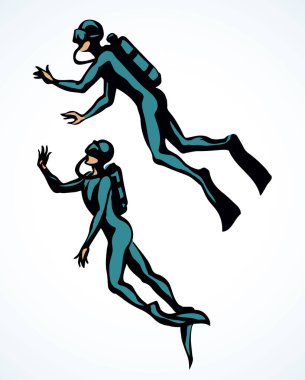 Çocuk avcı oksijen eğlenceli beyaz tropik su mercan resifi balık havuzu. Siyah çizgili erkek çocuk turist logosu tasarımı. Yakın plan iş kıyafeti mayo görünümlü karikatür çizim stili.