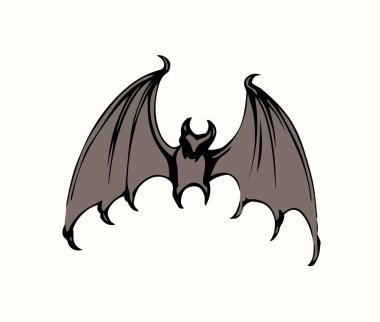 Şirin hızlı gece mağarası büyük kan emici fare gözü beyaz gece yarısı gökyüzü arkaplanını izole ediyor. Çizgi koyu mürekkep kalem el amblemi eski moda karalama kabartma baskı sanat tarzı kağıt metin alanı