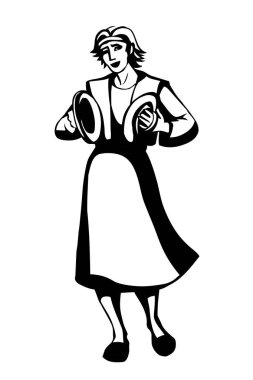 Genç İsrail kabilesi amigo erkek dansçı kolları komik hobi yüksek sesli övgü hattı el çizimi vektör sanatı eski çizgi film çizim tarzı Yahudi kız insan ayini sanatçısı incil sanatçısına tapıyor