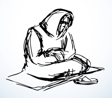 Vektör Çizimi. Sadaka isteyen kız