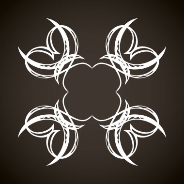 Eski sevimli romantik kitap kurdelesi kıvrımlı fiyonk etiketi siyah tahta arka planda izole edilmiş. Serbest beyaz tebeşirle çizilmiş kıvrımlı logo simgesi işaret dairesi artistik kıvrımlı karalama stili