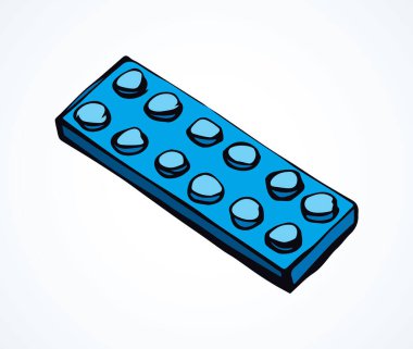 Canlı mavi Meccano yapboz seti beyaz kağıt arka planda. Parlak renkli mürekkep el çizimi tasarım obje amblemi piktogramı modern sanat karalaması çizgi stili. Metin için boşluk ile kapat