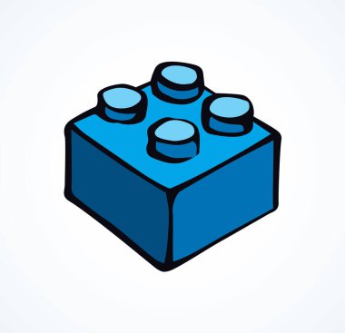 Canlı mavi Meccano yapboz seti beyaz kağıt arka planda. Parlak renkli mürekkep el çizimi tasarım obje amblemi piktogramı modern sanat karalaması çizgi stili. Metin için boşluk ile kapat