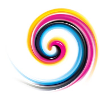 Canlı birincil boya gama tam palet pigment sembol çerçeve pankartın yaratıcı anafor şablonu. Yazdırma teknolojisi parlak kıvrımlı püskürtme disk simgesi simgesi logosu. Yakın görünüm metin uzayı