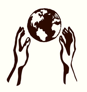 Eski yaratıcı Yüce İsa sevgiye başla. Umarım iki erkeğin avuç içi dokunuşu merhamet gösterir. Biyolojik top haritası alan logosu beyaz gökyüzü metin alanı. Çizgi çizilmiş kutsal kitap çizimi İncille ilgili karikatür