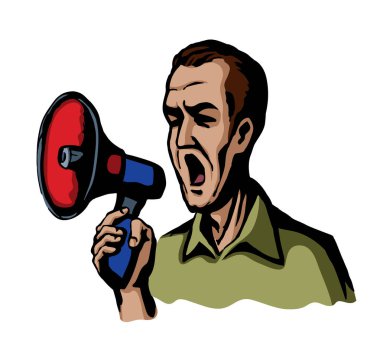 Vektör İllüstrasyonu. Megafona Bağıran Adam