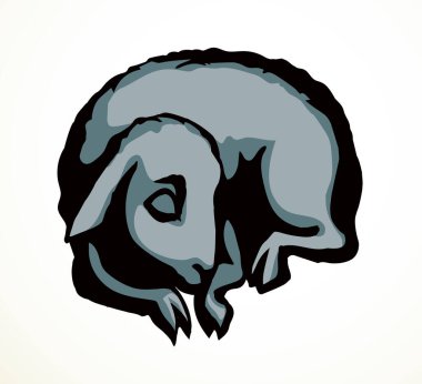 Yakından bakınca şirin, sevimli, komik, küçük, sevimli, İncil 'e uygun kürklü, genç koç yavrusu huzur kırsal çiftlik bahçesi çimenliği yemek, mesaj alanı sahnesi. Siyah çizgili el çizilmiş İncil toynak boynuzu sığır gübresi eski moda sanat eserlerine benziyor.