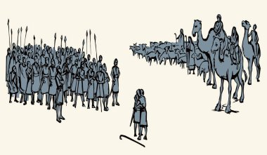 Vektör çizimi. İki kabilenin buluşması