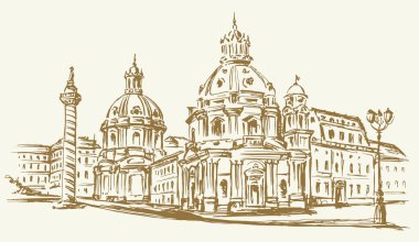 Vektör çizimi. Roma 'da kare çizimi.