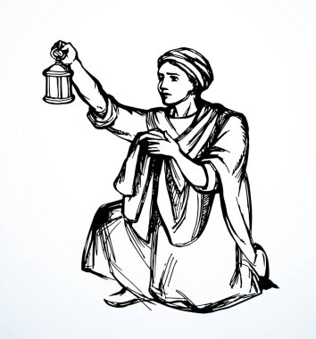 Vektör çizimi. Feneri olan kız.