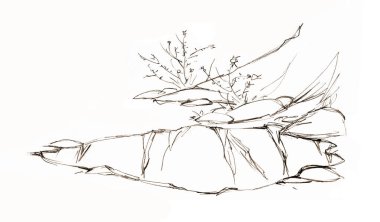 Çizgi el, eski, siyah, kirli kayalık, derin kazı, çıkmaz sokak, uçurum, tepe manzaralı, beyaz gökyüzü manzaralı metin uzayı. Büyük, korkunç bir harabe. Sonbahar sahnesi klasik sanat konseptine tırmanıyor.