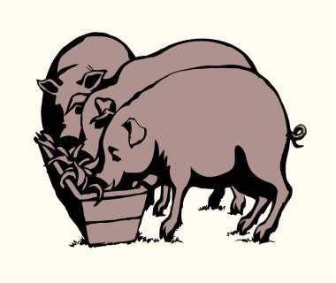 Koca göbekli, pis burunlu yaşlı erkek domuz ahırı kasabı fikri beyaz bahçedeki çamuru ortaya çıkardı. Esmer çizgili siyah çizgili el retro sanat küçük şişman göbekli dişi domuz ağızlık.