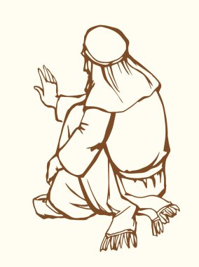 Vektör çizimi. Yerde oturan kadın.