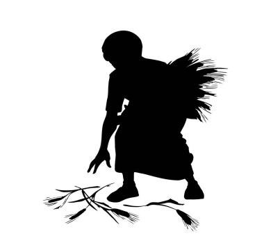 Vektör çizimi. Bir kadın tarlada kulaklarını karıştırıyor.