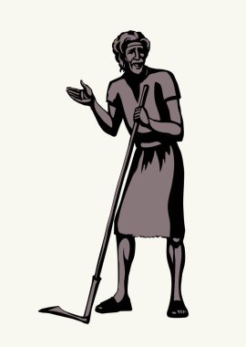 Vektör çizimi. Yaşlı tırpanlı bir adam.