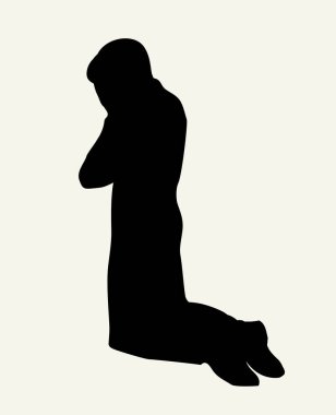 Vektör çizimi. Dua eden genç adam