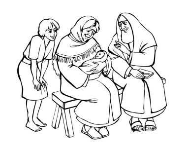 Vektör çizimi. Anne ve babanın bir bebeği var.