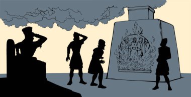 Vektör çizimi. Genç erkekler fırında.