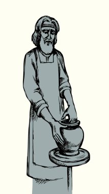 Vektör çizimi. Çömlekçi çömlekçi yapar