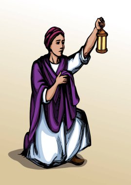 Vektör çizimi. Feneri olan kız.