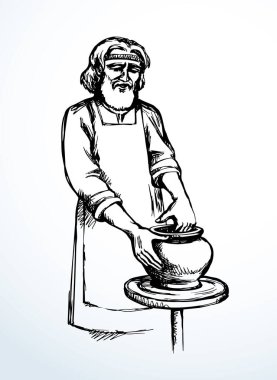 Vektör çizimi. Çömlekçi çömlekçi yapar
