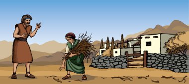 Vektör çizimi. Odun toplayan kadın