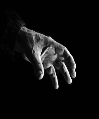 Yaşlı yetişkin, büyük güç korkusu soyguncusu, ceset pençesi, korkuyu kapat, aç gözlü kadın elini tut. Hırsız suçluların soygun indeksi, ölüm işareti simgesi, metin alanı.