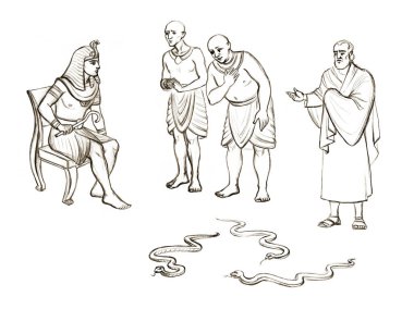 Luxury cloth guy cane rod stick ask lord order let go torah scene. Black line hand drawn retro age nobl holy male jew elder senior priest stand turn sign faith story east arab cartoon art sketch style