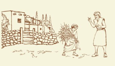 Üzgün, üzgün, Doğu Yahudi, inançlı, kır ağacı yetiştiren, inançlı, köylü, sanat eserleri üreten, hizmetçi hizmetçiden su veren, oğlunu yetiştiren, Asyalı, sarefat kasabasının bahçesini temizleyen bir kız.