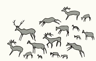 Yakından bakınca, kırmızı Afrika kabilesi beyaz arka planda keçi figürü çiziyor. Çizgi koyu siyah mürekkep boyalı el grunge düz bizon boğa şekilli logo tasarımı. Geçmişe dönük duvar resmi yazdırma biçimi