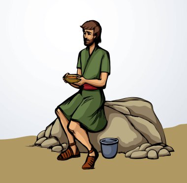 Retro çağ yalnız erkek kol ticareti sıcak kırmızı lezzetli güveç beyaz gökyüzü sahnesi. Orta Doğu kırsal krizi. Yalnız çizilmiş genç Yahudi Arap müsrif evlat. İncil 'de geçen su için sanat eskizini satın al.