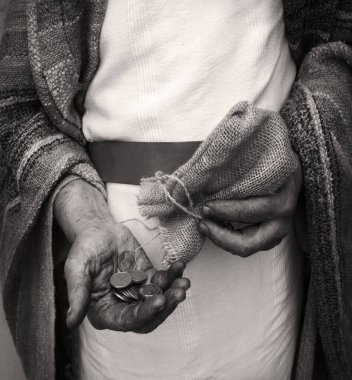 Retro East Israil, fakir, kırsal Yahudi, erkek, çok şanslı, yaşlı, yaşlı, hain parmak, kötü kola şans ver, 30 sadaka, para, pazarlık, İncil 'deki tanrı hikayesi kavramı.