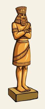 Orta Doğu 'nun büyük Sümer dönemi altın sarısı Irak kraliyet prensi Xerx giysi giysi Yahudi peygamber beyaz vücut bacağı simgesi. Çizgili siyah kalem el İran 'ın çizdiği resim, eski sanat eserlerinin Yahudi tarzı. 